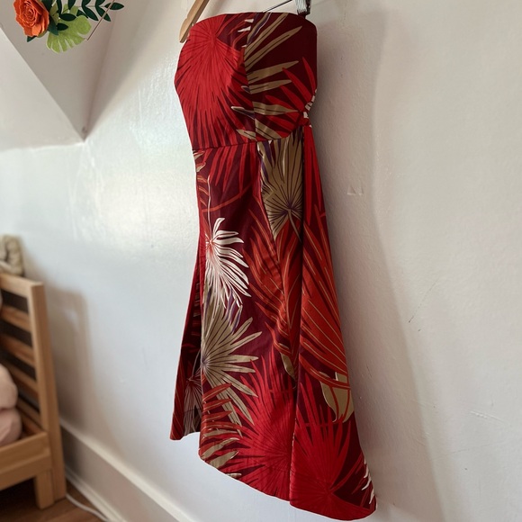 VTG 2000 Gap sz 4 strapless dress red orange white botanical print boning shelf - Picture 5 of 10